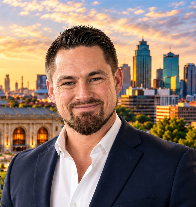 Shaun, Saving Grace Consulting, with the Kansas City skyline